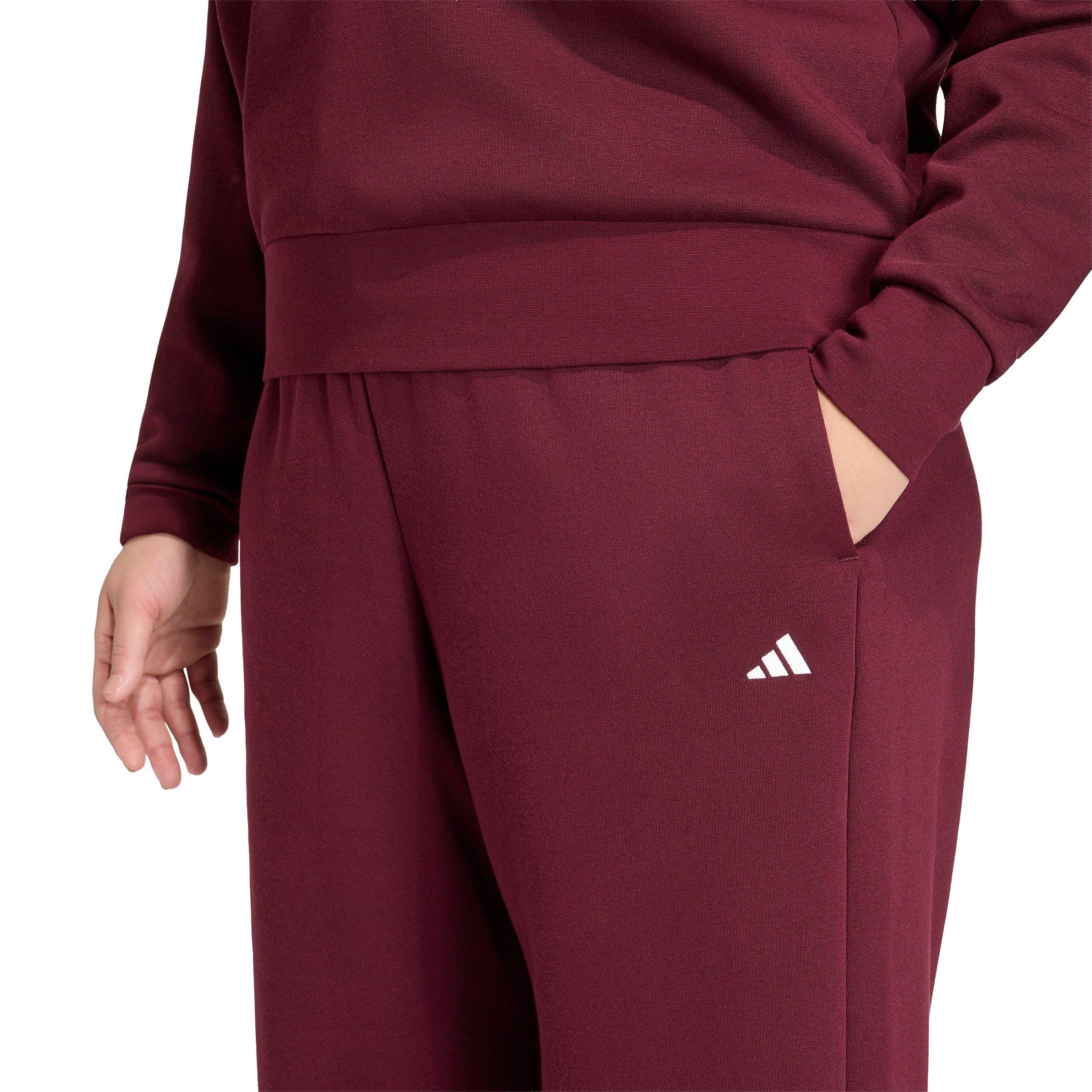adidas Women's Essentials Feel Cozy Small Logo Open Hem Pants - Maroon - MAROON